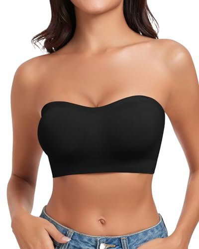 WOWENY Sujetador Bandeau sin Tirantes para Mujer, Top de Tubo sin Aros, Bralette con Relleno sin Costuras y Tirantes Transparentes