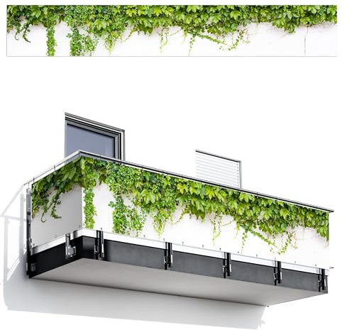 MuchoWow© Balkon Sichtschutz Einseitig Groß Terrassen Gartenzaun | 75x500 cm - Balkonfächer ohne bohren Wetterfest für Zaun Terrasse Balkonbespannung Seitenschutz Pflanzen - Weiß - Steinoptik