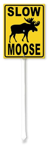 Geroclonup Elchschild, langsamer Elch, Schild mit Pfahl, stabiles Aluminium, Hofschild mit Heringen, lichtbeständig, rostfrei, Rasendekoration für den Außenbereich, 11,5 x 15 cm