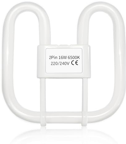 Akynite 16W 2D Square 2-Pin GR8 Cap Daylight White 6500k Compact Fluorescent Lamp, AC 230V, CFL 2 Pin Light Bulb, not dimmable, GR8 DD Flat Butterfly Bulb for Flush Ceiling Light, 1PC