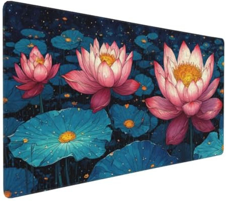 Alfombrilla Ratón, Alfombrilla Raton Gaming XXL 1000 x 500 x 3 mm Alfombrilla Escritorio, Mouse Pad con Antideslizante Bordes Cosidos, para Gaming Alfombrilla Raton Piscina Abstracta de Loto Y-7104