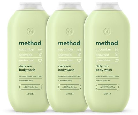 Method Body Wash, Daily Zen, Shower Gel, Vibrant Cucumber, Seaweed and Green Tea Scent, Pack of 3, 3 X 532ml