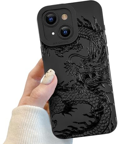 Black Dragon Phone Case for iPhone 15, Black Cute Dragon Pattern for Women Girls, SSoft TPU Slim Profile Shockproof Protective Phone Case for iPhone 15
