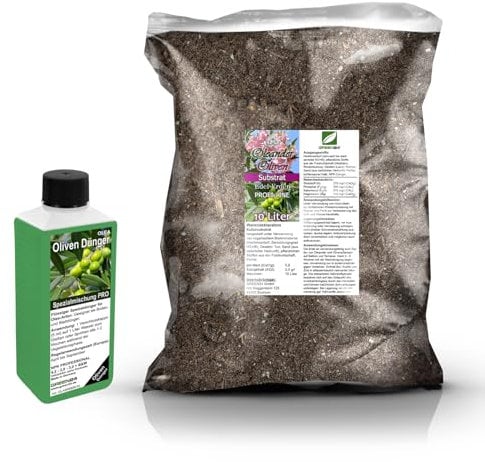 Umtopf - Set für Olivenbäume (Olea) - bestehend aus 10 Liter Spezial - Substrat und darauf abgestimmten Flüssigdünger NPK Volldünger (für Olivenbaum)