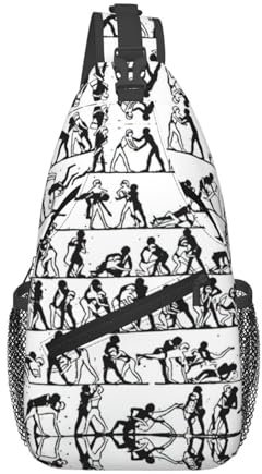 Evengigy Wrestlers Sport stampa divertente Sling Backpack Unisex Crossbody Borsa a tracolla Borsa da viaggio Escursionismo Daypack, Nero , Taglia unica