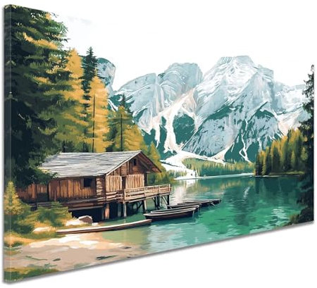 Peinture Numero Adulte Montagne Peinture Numero Maison en bois, Loisirs Créatifs Adultes DIY Numéro D'Art Kit Enfant Avec Pinceaux Acryliques pour Décoration Chambre, Cadeau Femme 70x90cm y-1225