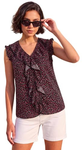 Roman Women Frill Front Vest Top Ladies Ruffle Blouse Summer Spring Special Occasion Evening Holiday Cruise Cocktail Party Short Long Sleeve Sleeveless V-Neck