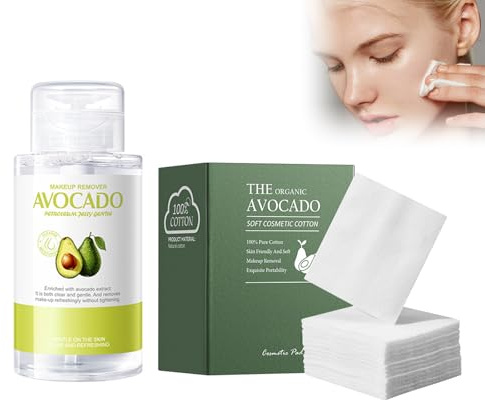 300ml Avocado-Make-up-Entferner und 100pcs Avocado-Wattepads, cream | Avocado-Make-up-Entferner und Avocado-Wattepads, Entfernt Make-up und verleiht der Haut ein seidig-glattes Gefühl