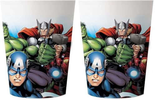 Procos 92847 - Mehrwegbecher Avengers, 2 Stück, Fassungsvermögen 230 ml, wiederverwendbar, Partygeschirr, Bunt (Packung mit 2)