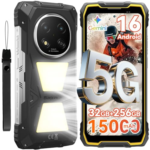 Blackview ROCK 2 Pro Rugged Smartphone, Android 16 Smartphone Rugged 5G 32GB+256GB, 6.67 HD+ Display 120Hz 15000mAh IP69K Telefono Rugged, 16MP AI Kamera, NFC/OTG/GPS/Gemini AI/Glove Mode 2.0