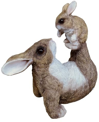colourliving Hasenfigur mit Kind, handbemalter Dekohase als Osterhasen Figur für frühlingshafte Deko im Haus sowie auf Balkon Terrasse und im Garten (braun mit Kind)