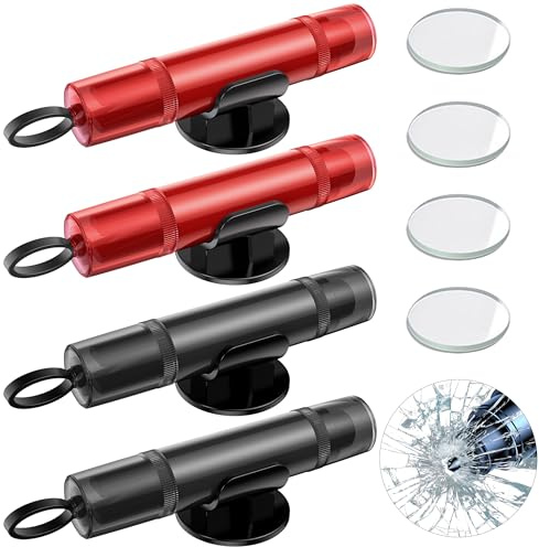 DONGTATA 4 Pack Car Safety Hammer, 2-in-1 Window Breaker & Seat Belt Cutter, Emergency Escape Tool for Vehicles, Tungsten Steel Glass Breaker, Car Rescue Tool (Red & Black)