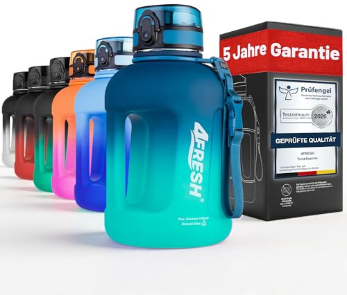 4FRESH Gallon Trinkflasche 1700ml (1,7L) mit Griff, auslaufsicher, 1-Klick-Öffnung, BPA-frei aus Tritan, robuster Wasserkanister für Fitness, Gym, Outdoor & Wandern – große Sport-Wasserflasche