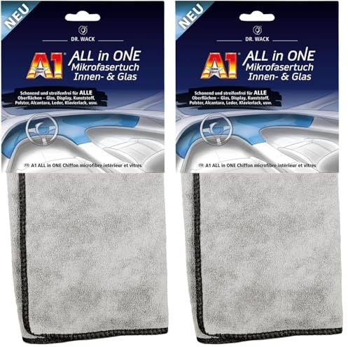 Dr. Wack A1 All in ONE Mikrofasertuch Innen & Glas - 40 x 40 cm - Auto-Reinigungstuch - extrem weich & saugstark - 100% fusselfrei - schonende & streifenfreie Autoreinigung - Hochwertige Autopflege