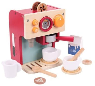 FewNvWa Kinder Spielküche Holz Kaffee Maschine Set Spielküchen Zubehör Espresso Maschine Kaffeemaschine Spielzeug mit Tassen Löffeln Und Bohnen für Rollenspiel Kindergarten Zuhause Geschenk