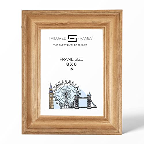 Tailored Frames Solid Antique Pine 8 x 6 Single Picture Frames | Table Top & Wall Hanging Type | Photo Frame Without Mount