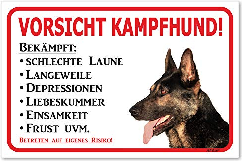 AdriLeo Schild - Vorsicht Deutscher Schäferhund - Kampfhund - (15x20cm) / Achtung Hund Wachhund robust langlebig UV-beständig wetterfestes Warnschild