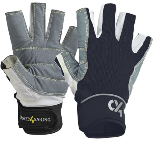 crazy4sailing Segelhandschuhe Herren & Damen Racing Schwarz M – Kurzfinger für Segeln, Kajak & Fahrrad – Griffiger Amara & Spandex Mix – Atmungsaktiv für Jolle & Sportboot
