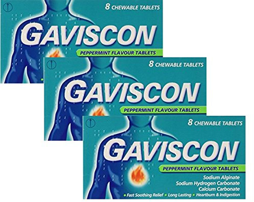 Gaviscon Heartburn and Indigestion Relief 250 mg - Peppermint - Eight Tablets X 3