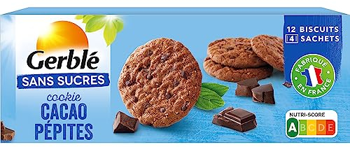 Gerblé Cookies Cacao Pépites Sans Sucres, Sans Huile De Palme, 12 Biscuits, 130 G, 197736 (L'emballage peut varier)