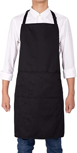NEOVIVA Schwarze Schürze für Frauen Herren Köche mit 3 Taschen, verstellbare Latzschürze zum Kochen, Backen und Gartenarbeit