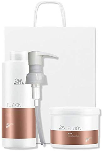 Wella Fusion Intense Repair Shampoo 1000 ml und Maske 500 ml mit Pumpe und Geschenkbeutel