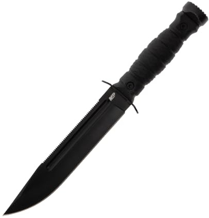 Smith & Wesson M&P Special Ops High Carbon S.S. Full Tang Fixed Blade Survival Knife with Clip Point, Rubberized Handle, Sawback and Pommel for Outdoor and Tactical