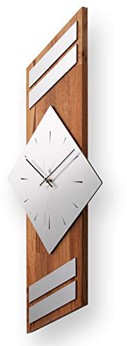Kreative Feder Moderne Designer Holz Alu Wanduhr leise ohne Ticken 75x30cm WEH005E-L (Eiche, leises Quarzuhrwerk)