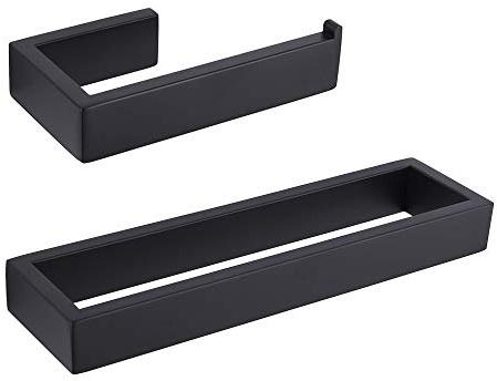 GERZWY Set di 2 accessori per il bagno, in acciaio inox SUS 304, porta carta igienica, anello porta asciugamani da parete, nero opaco