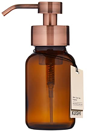 Kuishi Amber Glass Foaming Liquid Soap Dispenser with Bronze Pump, 250ml Recycled Soap Bottle, UV Protective Amber Glass Container, BPA-Free Bronze Pump