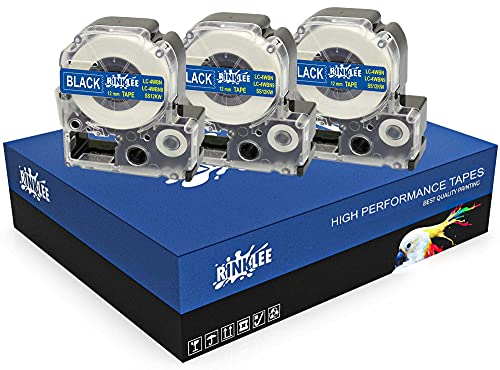RINKLEE LC-4WBN LC-4WBN9 Schwarz auf Weiß Etiketten Schriftband Kompatibel mit Epson LabelWorks LW-300 LW-400 LW-500 LW-600P LW-700 LW-900P LW-1000P & KingJim Tepra Pro | 12 mm x 8 m | 3 Kassetten