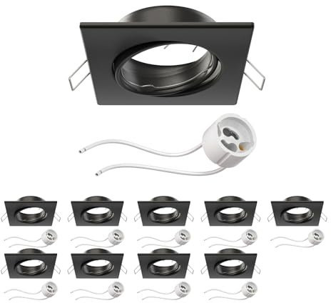 ledscom.de 10 Stück Deckeneinbaurahmen RIR Einbaurahmen schwarz matt eckig schwenkbar (LED/Halogen/GU10/MR16/PAR16/50mm) inkl. GU10 Fassung
