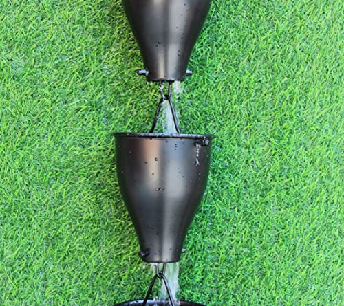 KAM Home XL Scallop Cups Aluminium Natürliche Regenkette (2,6 m) Natur mit Messingschraube Dachrinnenadapter für Regenketten-Installation, Standard