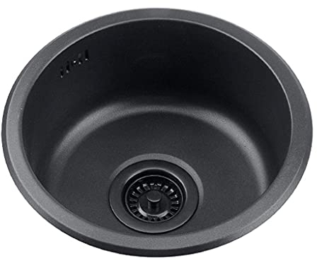 Badvorrichtungen Schwarze Runde Spüle Küche 304 Edelstahlspüle Runde Einzelspüle Badezimmer Runder Waschbecken Waschende Gemüse Und Spülbecken (Color : Black, Size : 30cm|11.8inches)