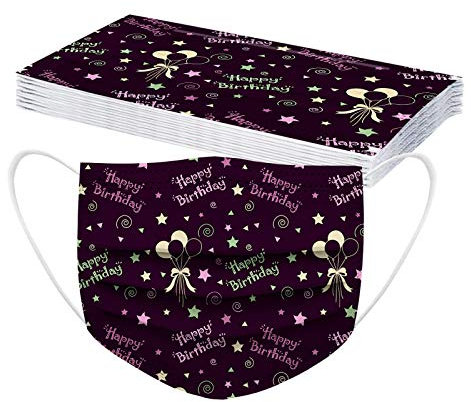 AMDOLE Jinchan 10 Stück Erwachsene Einweg Face Cover |Einmal-Mund-schutz| 3 Lagig Atmungsaktiv Bandana Halstuch |Mode Partykuchen Festlicher Geburtstagsdruck Bequeme Sport Mund Und Nasenschutz