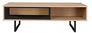 Moebilia Couchtisch TV Lowboard, MDF mit Eiche-Dekor, Beine Metall, Natur, schwarz, 110x55x38cm