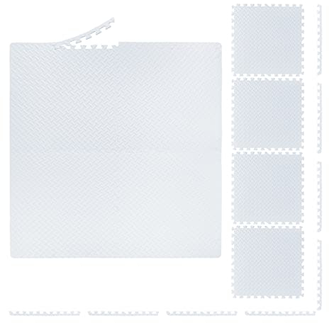 Relaxdays Bodenschutzmatte, 60x60 cm, 8 Schutzmatten mit Rand, EVA, 3m² Fläche, Unterlegmatte für Fitnessgeräte, weiß