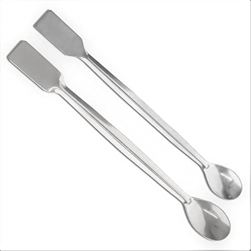 Piutouyar 10 Pcs 2 in 1 Double Ended Lab Spoon Micro Lab Spatula Stainless Steel Lab Scoop Square & Flat Spoon End for Reagent Sampling, Mixing, Measuring