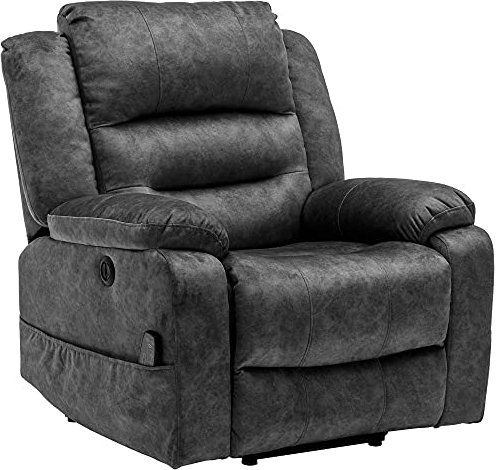 BTM Newly Upgraded Electric Lift Recliner Chair with USB Port and Padded Seat, Modern Upholstered Reclining Massage Armchair with Heat and Vibration for Elderly for Home Living Room (Dark Grey)