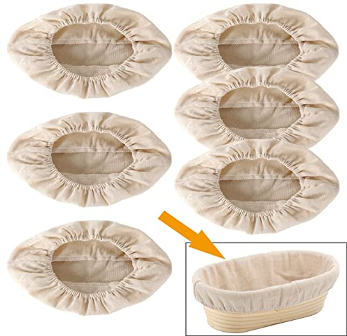 6 cestini per lievitazione del pane in rattan, rivestimento per impasto, per fermentazione, in lino, per prodotti da forno (ovale, 26 cm)