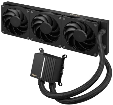 ASUS ProArt LC 360 - Sistema de refrigeración líquida AiO con medidor de estado del sistema iluminado y tres ventiladores Alphacool Apex Stealth Metal Power en negro mate