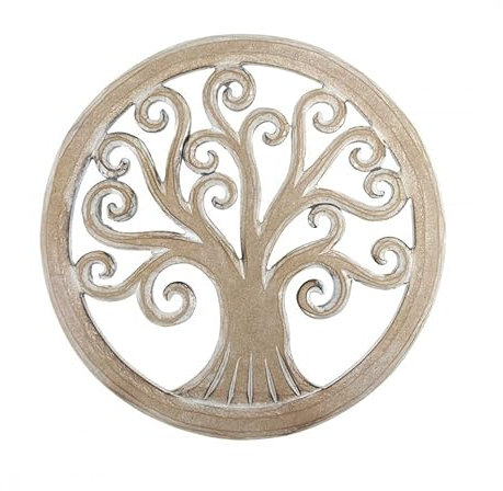 Coco Papaya Décor Mural ø30cm Arbre de Vie - Bois sculpté Blanc cérusé