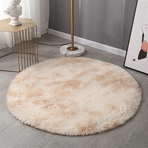 GIBZ Runde Flauschige Teppiche für Wohnzimmer Schlafzimmer Bunter Weicher Teppich, Kamel, 160×160cm