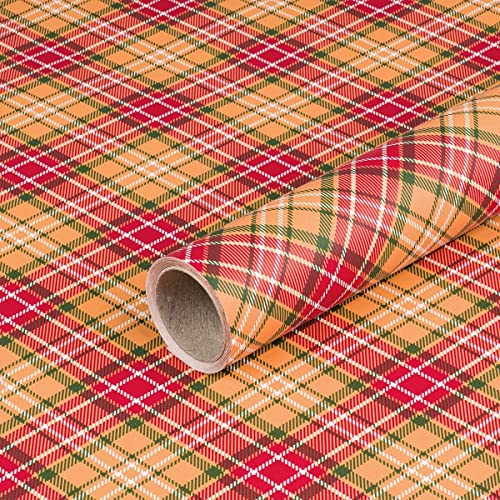 Geschenkpapier Schottenkaro Rot-Orange, Geburtstagspapier, 0,7 x 10 m