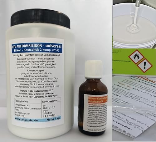 Silikon. Abformsilikon 1 KG flüssiges Silikon ShA 20, Kautschuk, Hitzebeständig