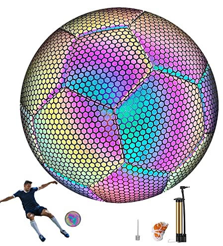 Zaste Reflektierender Fußball, holografischer Fußball, leuchtender Fußball, Größe 4/5, Standard-Trainingsfußball, leuchtet im Dunkeln durch Lichtreflexion (Nr. 4 (620-650 mm))