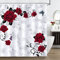 Bonhause Duschvorhang Rosen Blumen Roten Rosen Duschvorhänge 180 x 180 cm Anti-Schimmel Wasserdicht Polyester Stoff Waschbar Bad Vorhäng für Badzimmer mit 12 Haken