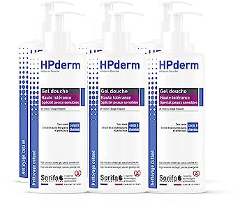 SORIFA - Lot de 6 - HPderm Gel douche 2 en 1 - Spécial peaux sensibles, tatouées - Usage fréquent - pH neutre, sans savon - Fl. Pompe 500 ml
