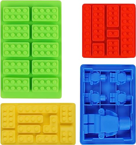 Silikonform Roboter 4 Stück, RUNEAY Roboter Schokoladenform Bausteine Silikonformen Backen, Roboter Eiswürfel Silikonform, Roboter Süßigkeitenform Bausteine Silicone Mold für Tortendeko, Cupcake Deko