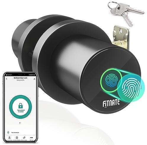 FITNATE Perilla Inteligente para Puerta, Pomo de Puerta con Control de APP(Tuya), Bluetooth, Huella Digital, Perilla Electrónica, Perilla Inteligente para Dormitorio, Casa, Hotel, Oficina, Negro